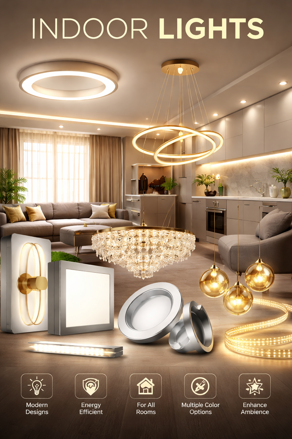 modern indoor LED lights for home and commercial interior lighting