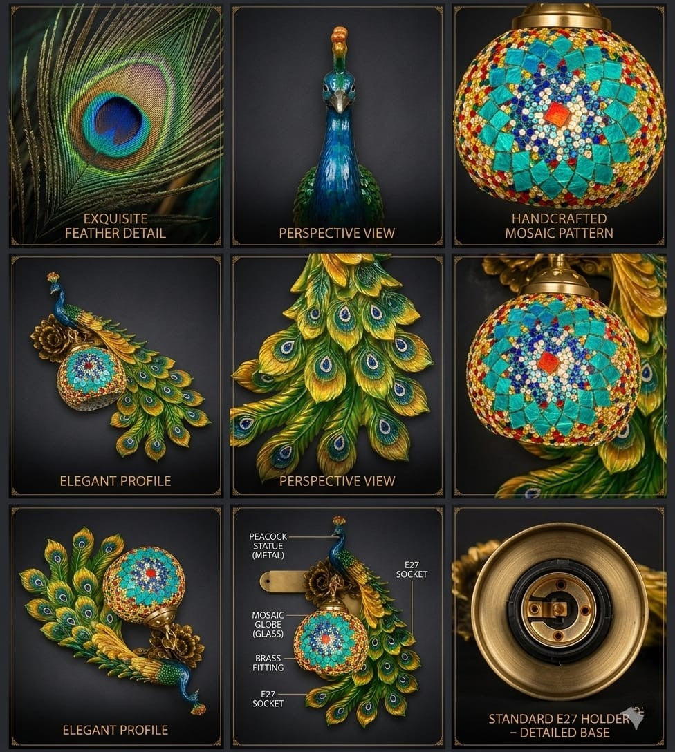 Peacock swing arm wall light decorative E27 wall lamp without bulb for luxury bedroom and living room interior décor