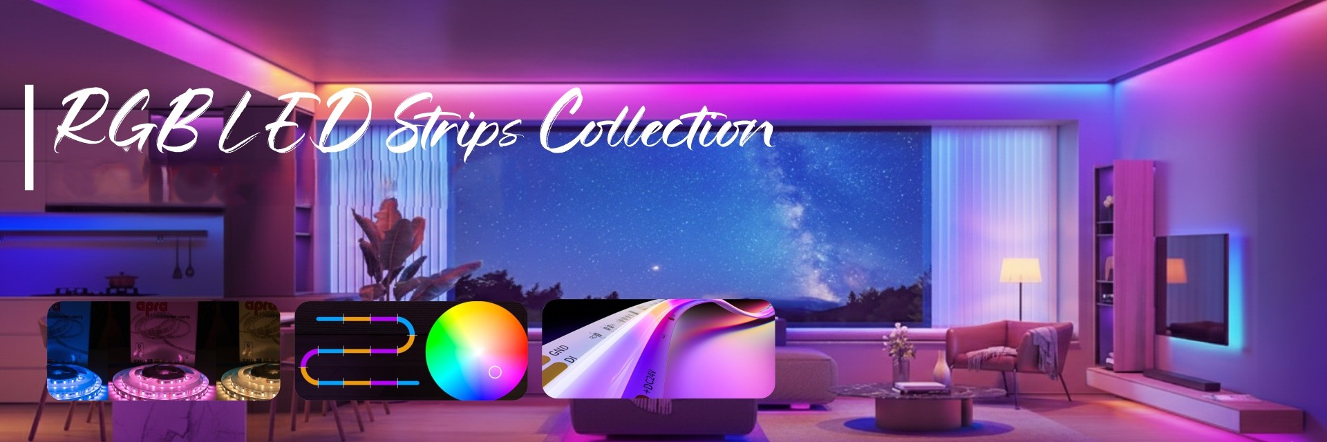  RGB LED strips and a large screen displaying a colorful abstract design.