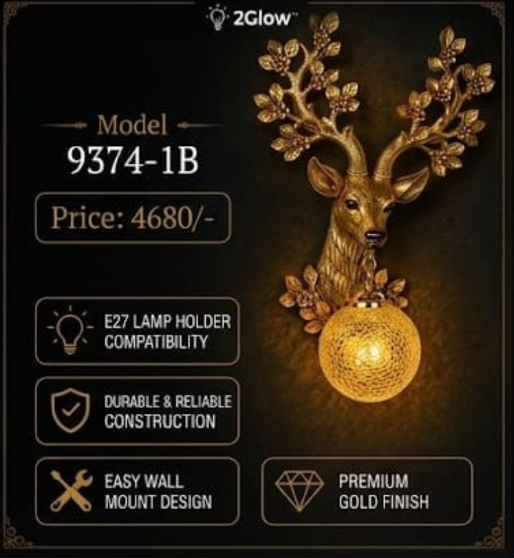 9374-1B luxury deer wall lamp with antique gold finish and crystal mosaic glass shade for elegant indoor decorative lighting