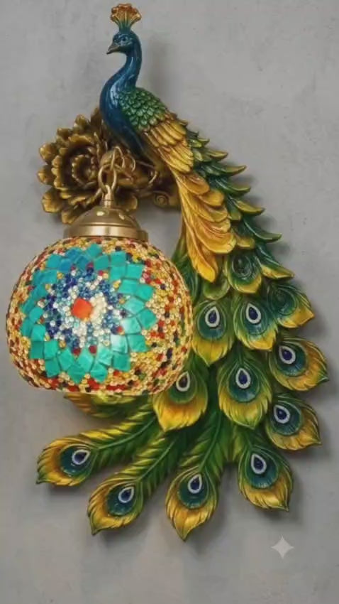 Peacock swing arm wall light decorative E27 wall lamp without bulb for luxury bedroom and living room interior décor